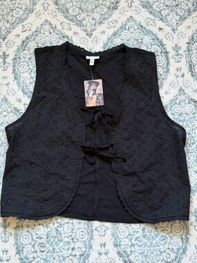 Self Esteem Black Eyelet Tie-Front Vest
